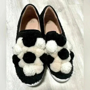 UGG Black White Pom Pom Slip On Loafer Shoes Women US 7 EU 38